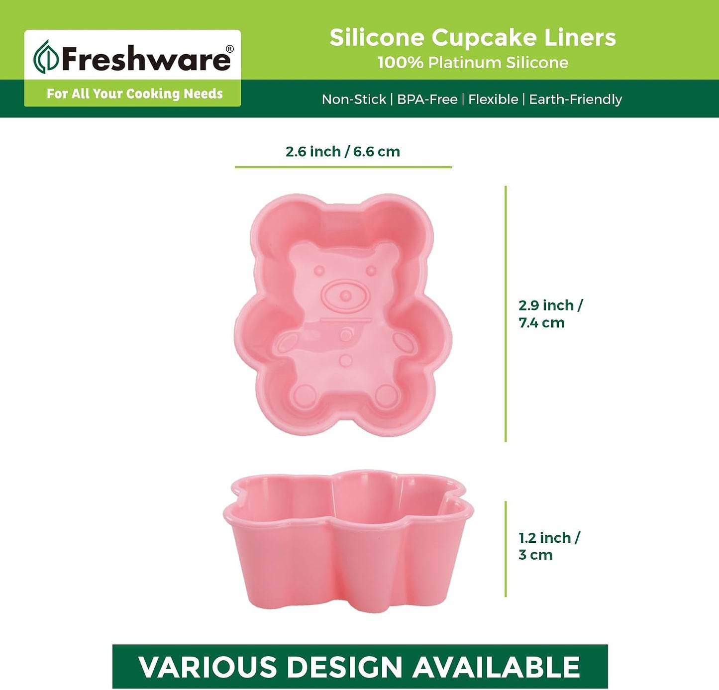 Freshware Cupcake Liners, Pack of 12 Silicone Muffin Cups, Baking Cups, Reusable & Non-stick Cupcake Liners for Party Halloween Christmas, Round