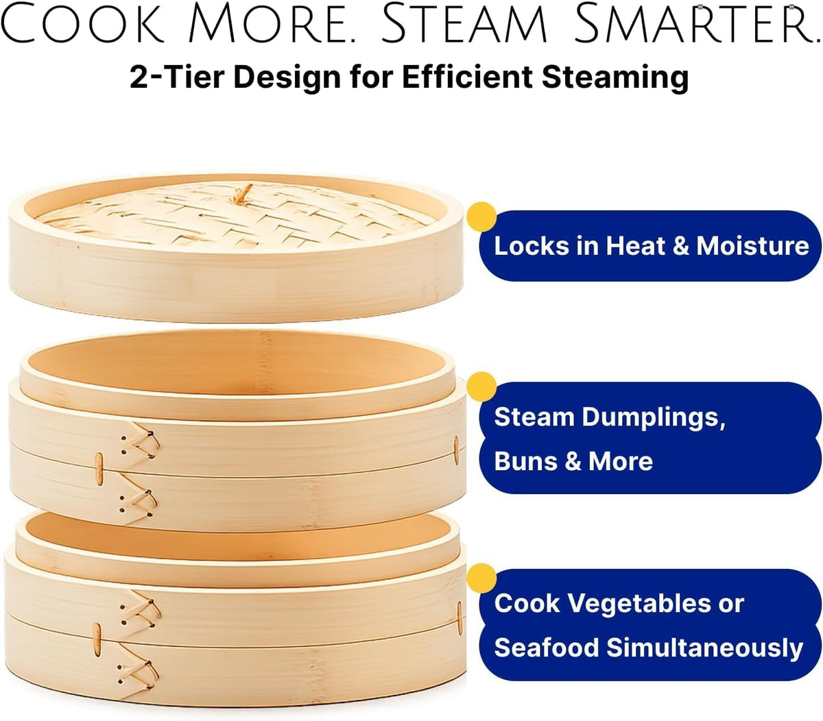 JapanBargain 2224, Large Chinese Bamboo Steamer Steaming Basket for Vegetable Seafood Dim Sum Dumpling Bun Egg, 12-inch