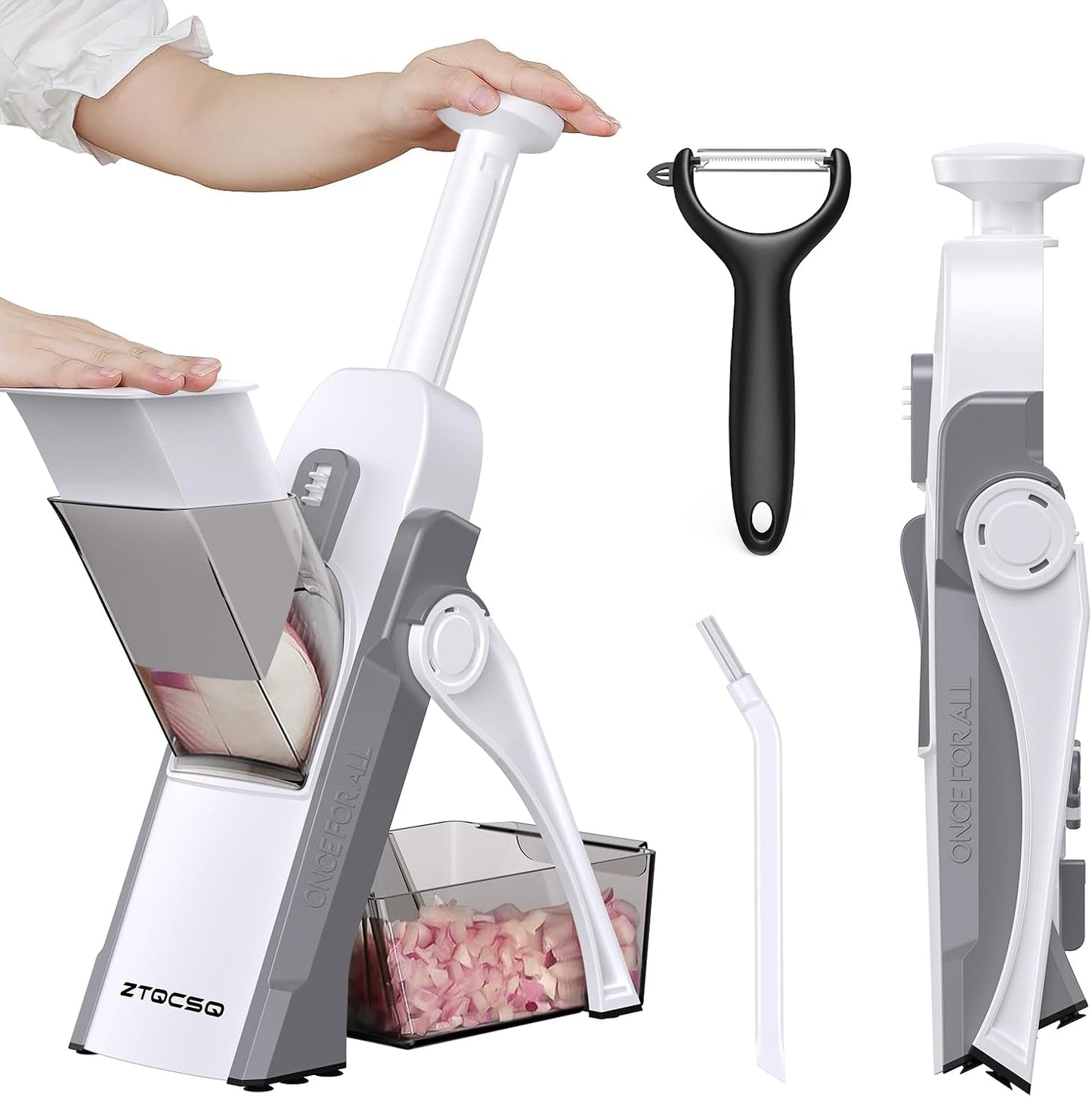 [All in 1] Upgraded Version Safe Mandoline Slicer for Kitchen, Adjustable Thickness. Veggie Slicer, Rapid Prep Mandoline, Detachable Blade, Cleaning Brush/Paring Knife (Black Knight)