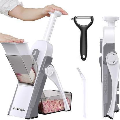 [All in 1] Upgraded Version Safe Mandoline Slicer for Kitchen, Adjustable Thickness. Veggie Slicer, Rapid Prep Mandoline, Detachable Blade, Cleaning Brush/Paring Knife (Black Knight)