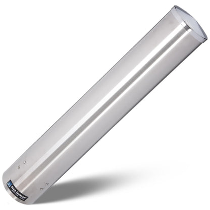 San Jamar 23.5" Pull Type Cup Dispenser – Stainless Steel 12 to 24 Oz Cup Holder with Flip Cap for Restaurants, Dining Halls, Fast Food Beverage Stations, Silver