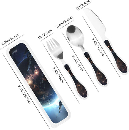 3-Piece Kids Silverware Set With Storage Case, Stainless Steel Reusable Children Safe Knife Spoon Fork Set Beach House Children Flatware Set For Kids Lunch Box