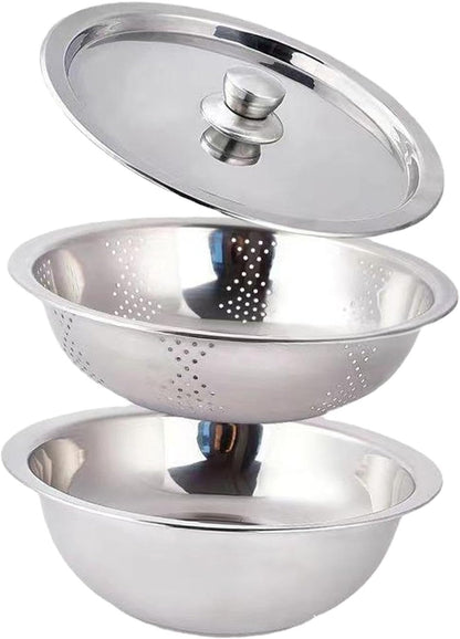Food Storage Container Colander with Bowl Rice Rinser Food Strainer Produce Container for Salad Meat Beans Multipurpose Kitchen Utensil- 30cm