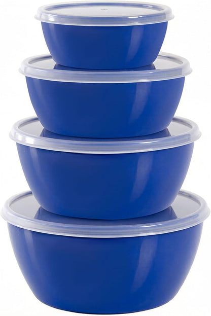4-Piece Classic Plastic Prep Bowls with Lids, Nesting Plastic Small Mixing Bowl Set for Mixing, Baking, Prepping, Cooking and Serving Food, Microwave and Dishwasher Safe (Yellow)