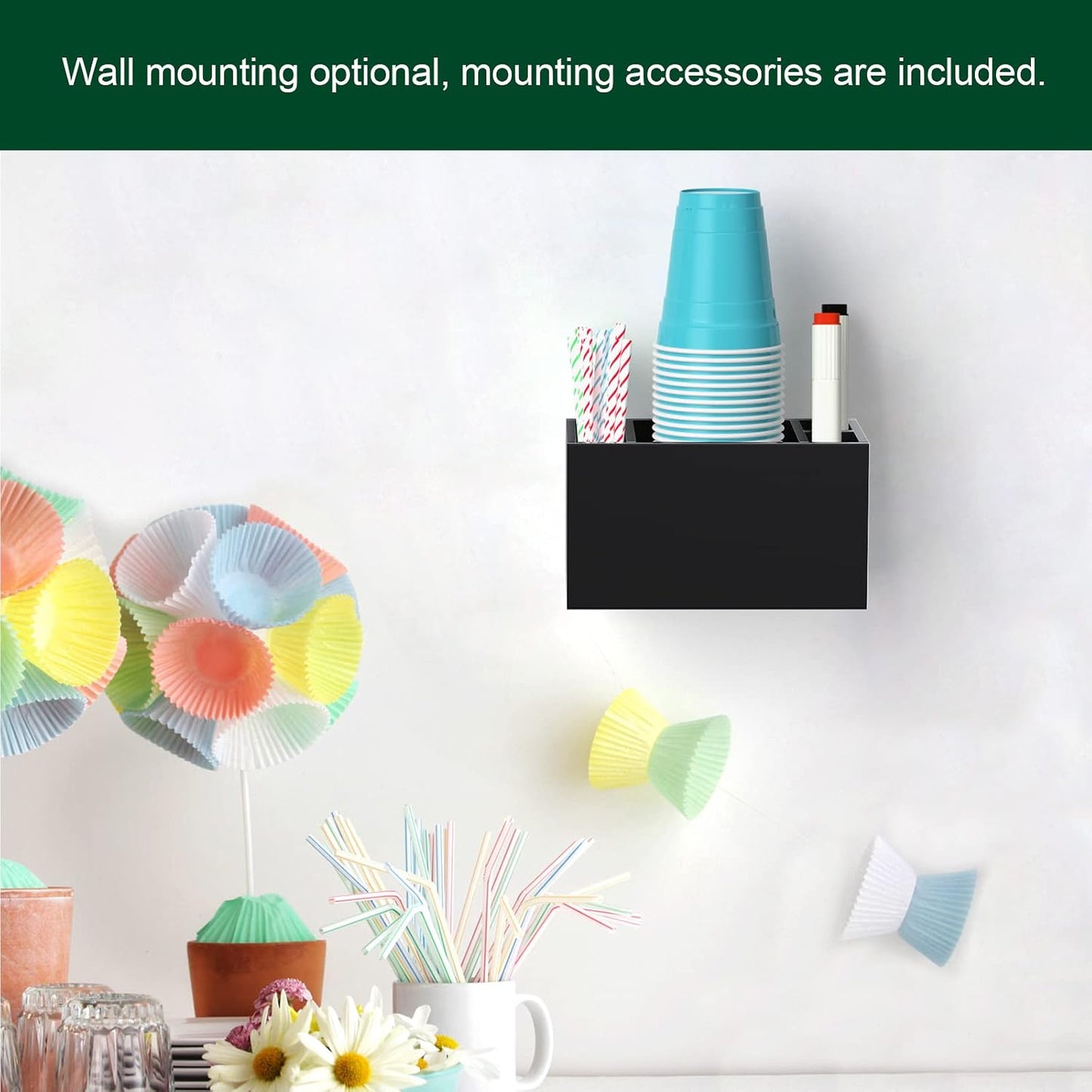 Double Cup Holder with Marker Slot, Party Cup Dispenser Acrylic Cup Organizer Mark Your Cup and Drink Up Caddy Modern Bar Counter Decor, Clear