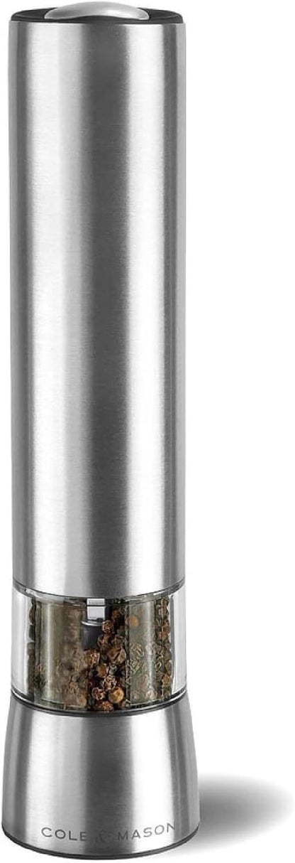 Cole & Mason Hampstead Electronic Pepper Mill - Electric Pepper Grinder Set - Adjustable Electric Spice Grinder - Hand Wash - Stainless Steel