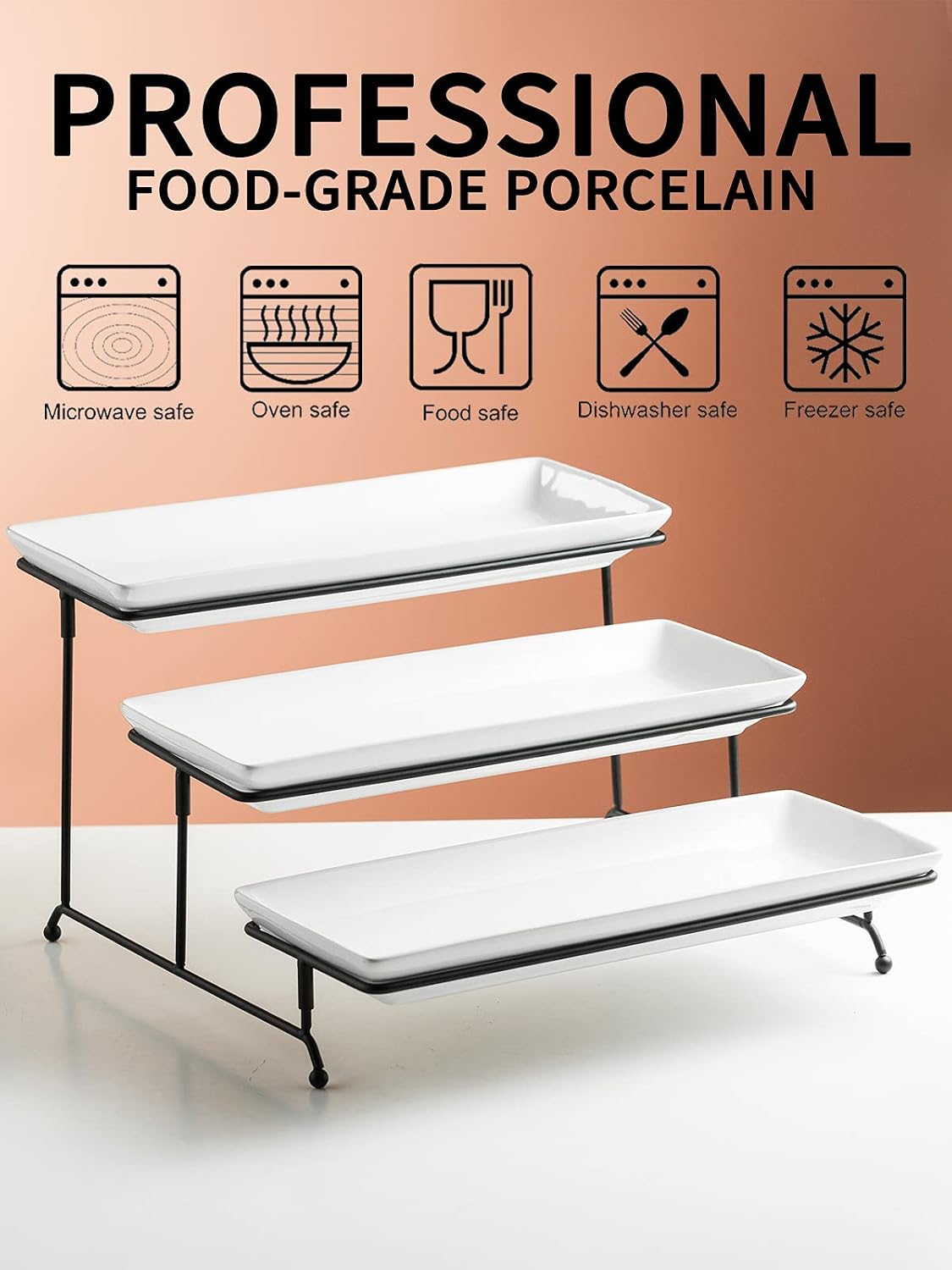 Gomakren 3 Tier Serving Trays Stand Porcelain Serving Platters 12 Inch White Serving Plates Dinner Platters for Appetizer Snack Fruit Cup Cake Tray Display Mothers Day Serving Dishes for Entertaining