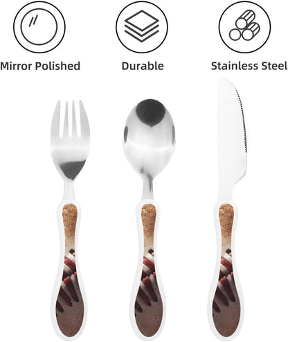 3-Piece Kids Silverware Set With Storage Case, Stainless Steel Reusable Children Safe Knife Spoon Fork Set Blue Active Girl Running Sunset Children Flatware Set For Kids Lunch Box - Colors C