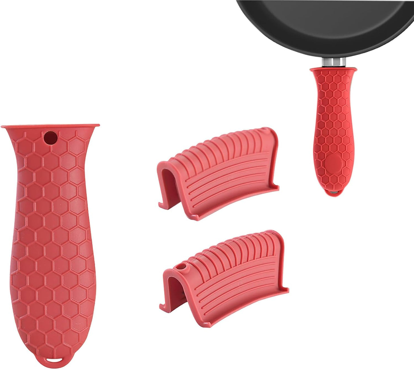 Heat Resistant Pot Handle Cover, 3 Sets Silicone Red Thick Non-Slip Pot Holder Sleeve for Kitchen (red)