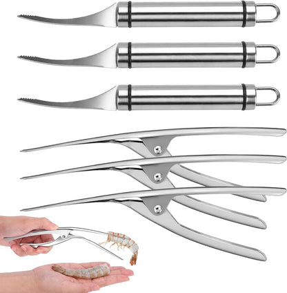 6 PCS Shrimp Peeler and Deveiner Tool Set Stainless Steel