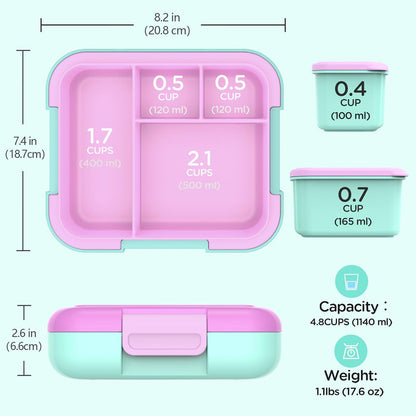 Caperci Bento Box for Kids - Large 4.8 Cups Lunch Box with Two Modular Containers - 4 Compartments, Leak-Proof, Portable Handle, Microwave/Dishwasher Safe, BPA-Free (Jungle Green/Blue)