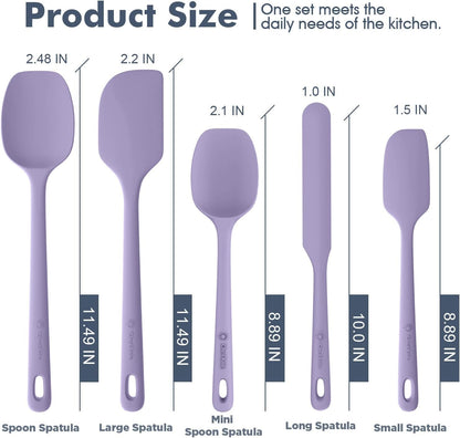 ChefAide 5 Pieces Silicone Spatula Set, Food Grade Rubber Spatula, Upgrade Strong Handle with Ergonomic Grip, Heat Resistant Up to 600°F for Nonstick Cookware, Cooking