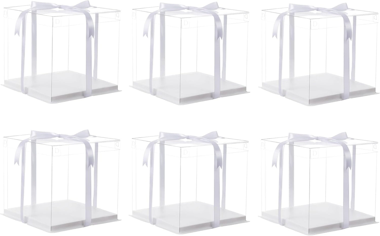 XININSUN 2Pcs Large Cake PET Clear Box, 10" X 10" X 9" with ribbon and pre-folded lid, for 8" cake packing carry, baking cookie display, Carry Tall Layer Gift, Festive Gift Box -White