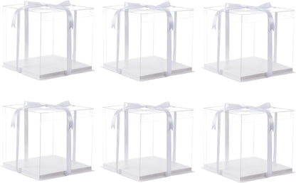 XININSUN 2Pcs Large Cake PET Clear Box, 10" X 10" X 9" with ribbon and pre-folded lid, for 8" cake packing carry, baking cookie display, Carry Tall Layer Gift, Festive Gift Box -White