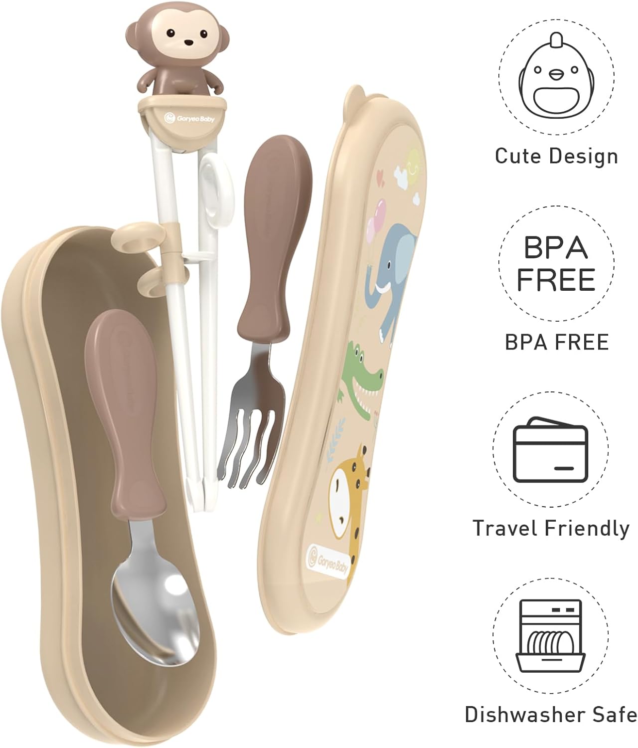 Toddler Utensils Stainless Steel Kids Silverware Set with Kids Spoons and Forks Set and Kids Chopsticks for Self Feeding Learning with Portable Case