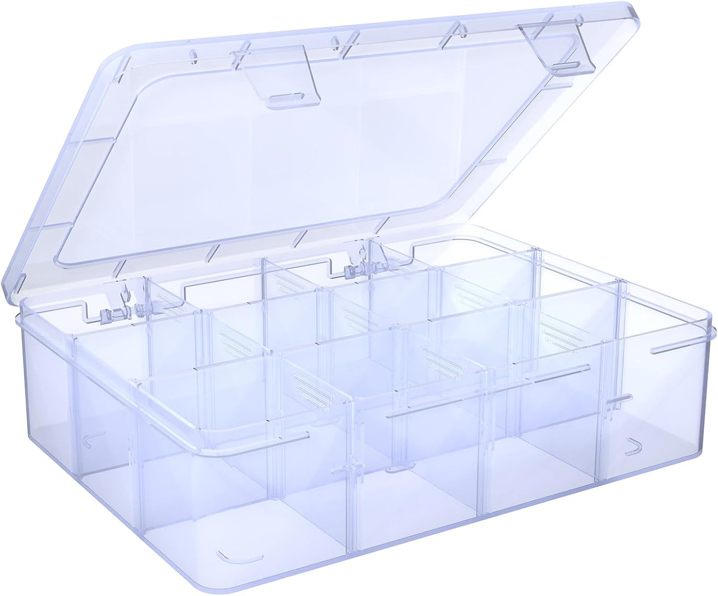 Plastic Organizer Box,12 Grids Clear Bead Organizer Compartment Box with Removable Dividers for Parts,Bead Storage Earring Container Tool Hair Accessories,10.23L x 5.31W x 1.7H inch