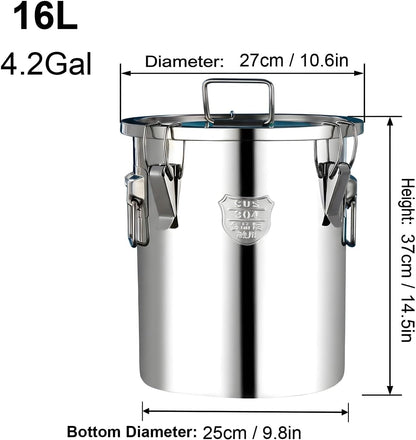 3.2Gal 304 Stainless Steel Kitchen Airtight Canister, 405oz Flour Container with Lid and Locking Clamp,10-21Lbs Metal Bucket Food Storage Container for Rice Flour Grain Coffee Bean(12L)