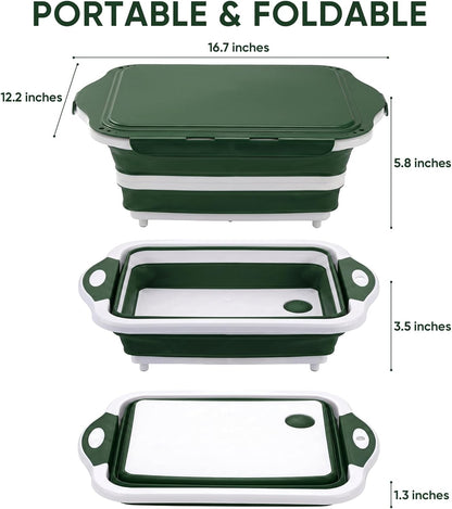 Collapsible BBQ Prep Tub with Lid, Foldable Camping Sink with Colander, Cutting Board, Dish Basin for Kitchen, Bowl, Vegetable and Fruit, Storage Basket for Picnic-Black