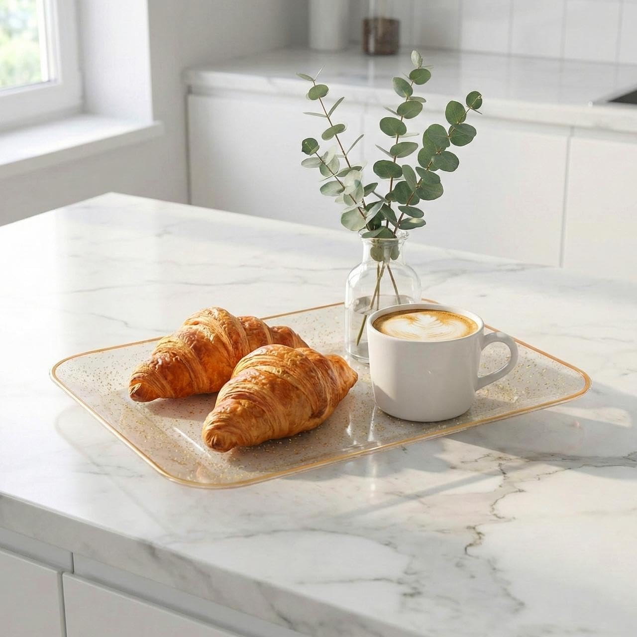R-kay 3 Pack White Plastic Serving Trays for Party - Rectangular, 8 by 11 in, Heavy Duty Dessert Trays for Food