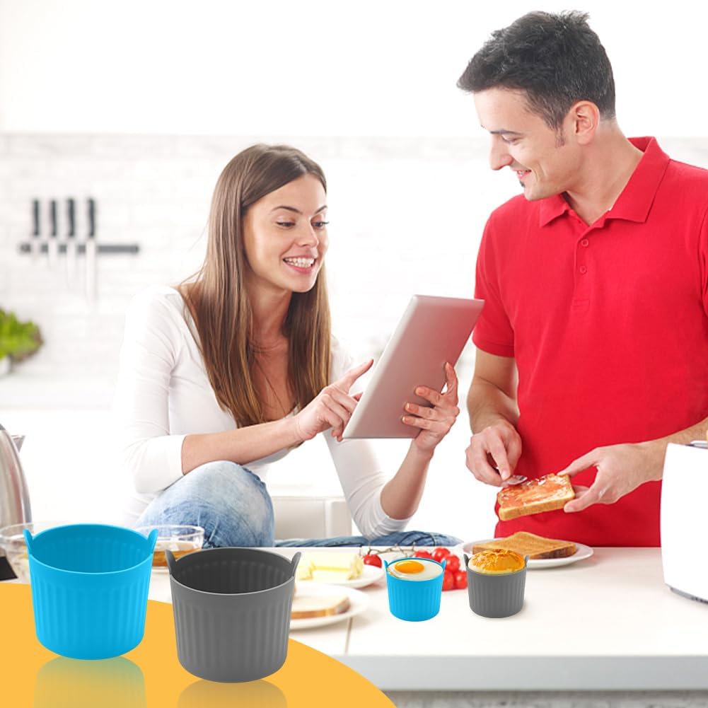 4Pack Air Fryer Baking Ramekins, Silicone Ramekins for Air Fryer, Easy Release Baking Cakes Moulds Egg Poached Fried Egg Mould, Bakeware Set for Eggs, Cupcakes, Muffins, Puddings