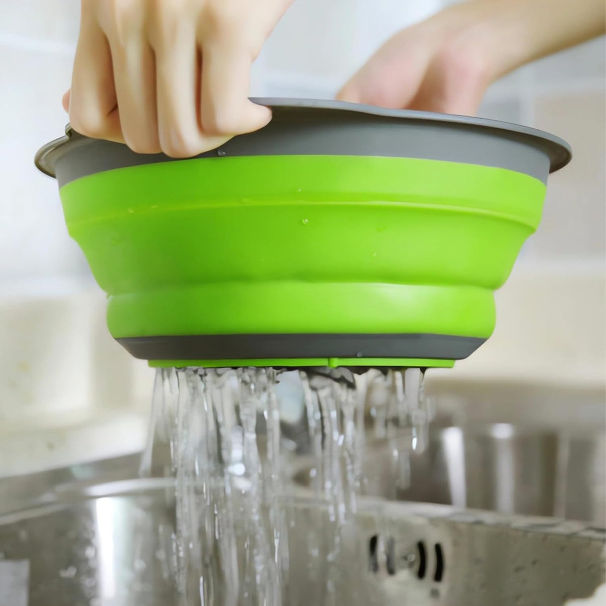 Collapsible Colander Set of 3, Space-Saving Foldable Strainer for Kitchen