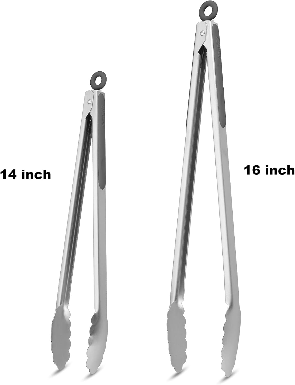 304 Stainless Steel Kitchen Cooking Tongs, 9" and 12" Set of 2 Sturdy Grilling Barbeque Brushed Locking Food Tongs with Ergonomic Grip, Black