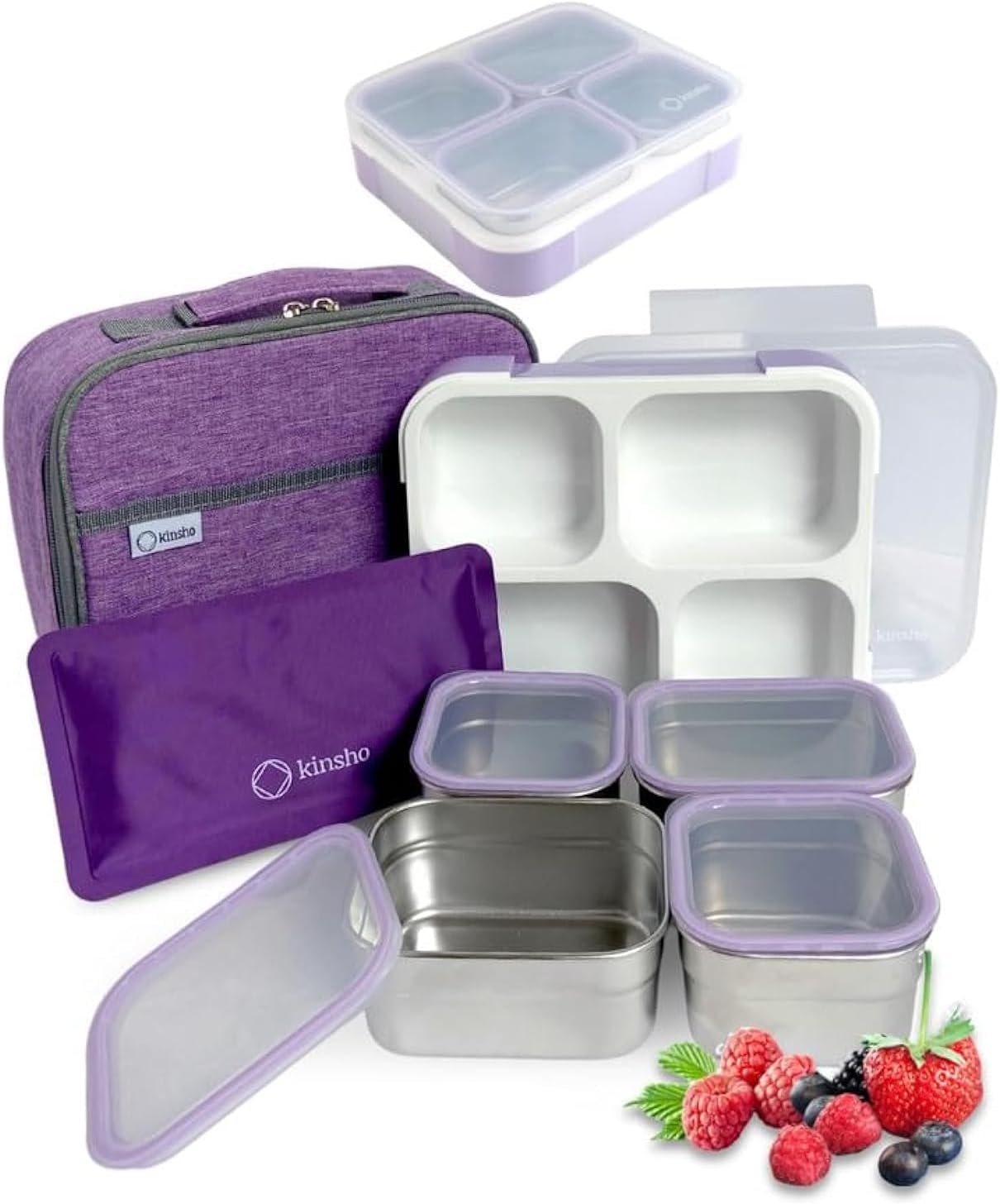 Stainless Steel Bento Lunch Box Set For Adults, Kids - Insulated Bag And Ice Pack - Leak-Proof Metal Compartment Meal Prep Food & Snack Containers For Work Travel School Daycare, 42 Oz Grey Black