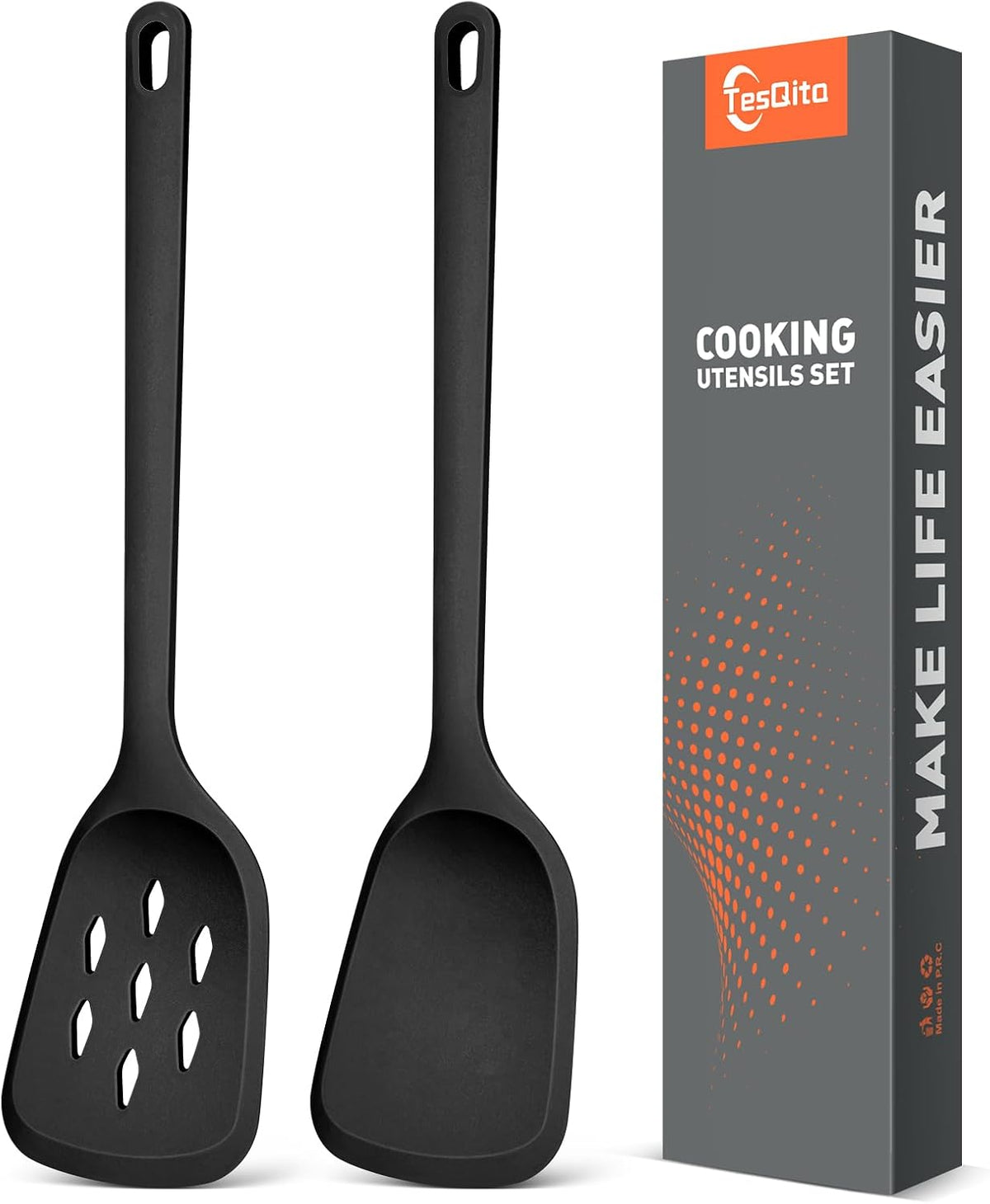 Silicone Spatula Set of 2 Pack, Heat Resistant Solid&Slotted Turner (WHITE)