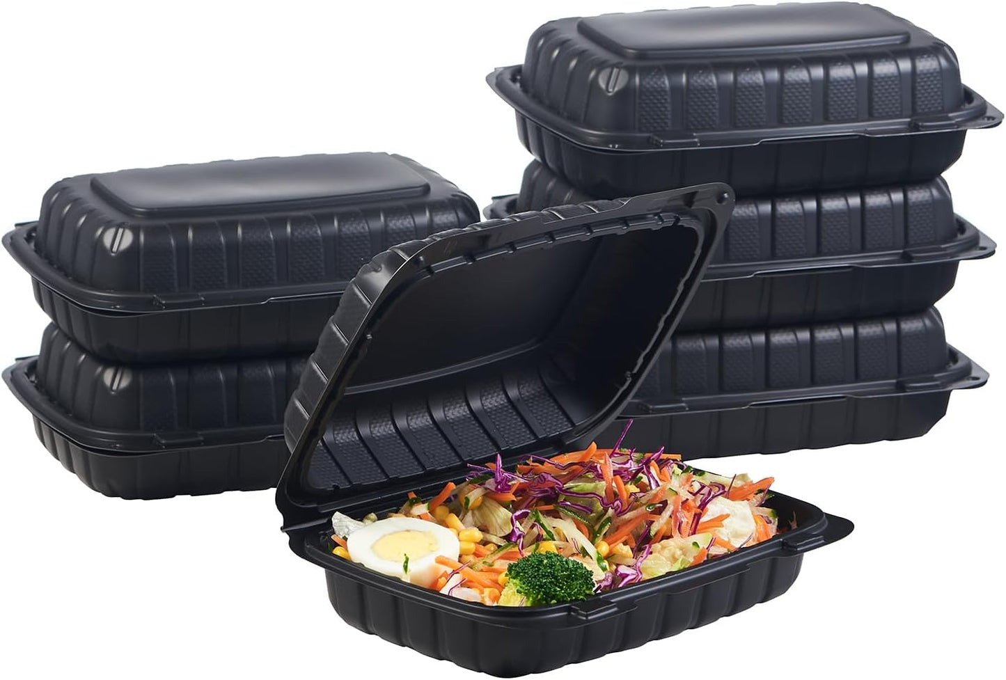 8X8 3-Compartment 50-Pack Plastic Clamshell Takeout Food Trays Heavy Duty Togo Disposable Box Carryout Meal Prep Packaging Catering Hinged Containers With Secure Snap Lid (Formerly FULING)