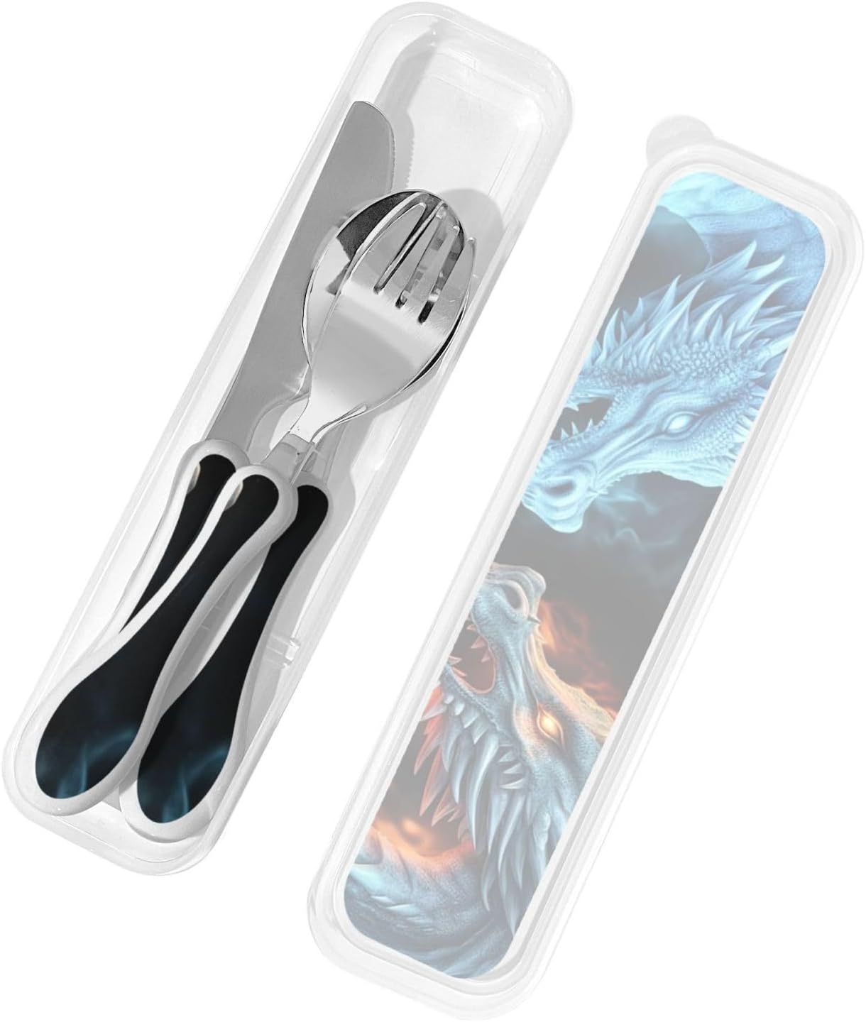 3-Piece Kids Silverware Set With Storage Case, Stainless Steel Reusable Children Safe Knife Spoon Fork Set Black White Stripes Red Rose Flowers Children Flatware Set For Kids Lunch Box