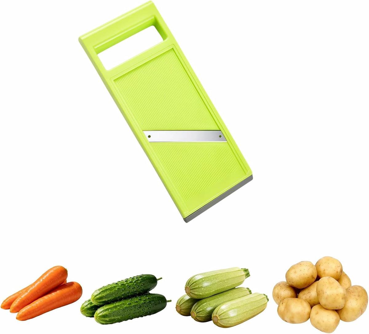 Handheld Potato Slicer & French Fry Cutter - Stainless Steel Vegetable Slicer for Homemade Fries, Carrots, Zucchini - Ergonomic Non-Slip Green Slicer 4.25x10.8in, Easy Clean