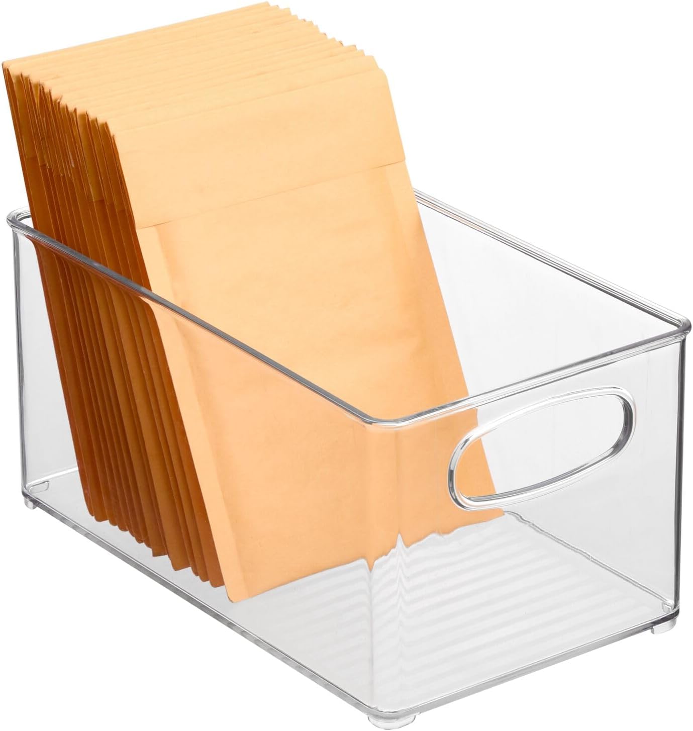 mDesign Deep Plastic Storage Organizer Container Bin, Office Organization for Filing Cabinet, Cupboard, Shelves, and Desk - Holds Notepads, Pens, Pencils, Highlighters, and Staplers - 2 Pack - Clear