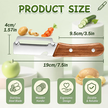 Left & Right Hand Vegetable Peeler Set with Scallion Slicer & Bottle Opener, Heavy-Duty Thick Stainless Steel Blade, Multi-Function Kitchen Peeler with Wooden Handle for Fruits & Vegetables(New 2pcs)