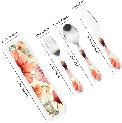 3-Piece Kids Silverware Set With Storage Case, Stainless Steel Reusable Children Safe Knife Spoon Fork Set Blue Active Girl Running Sunset Children Flatware Set For Kids Lunch Box - Colors A
