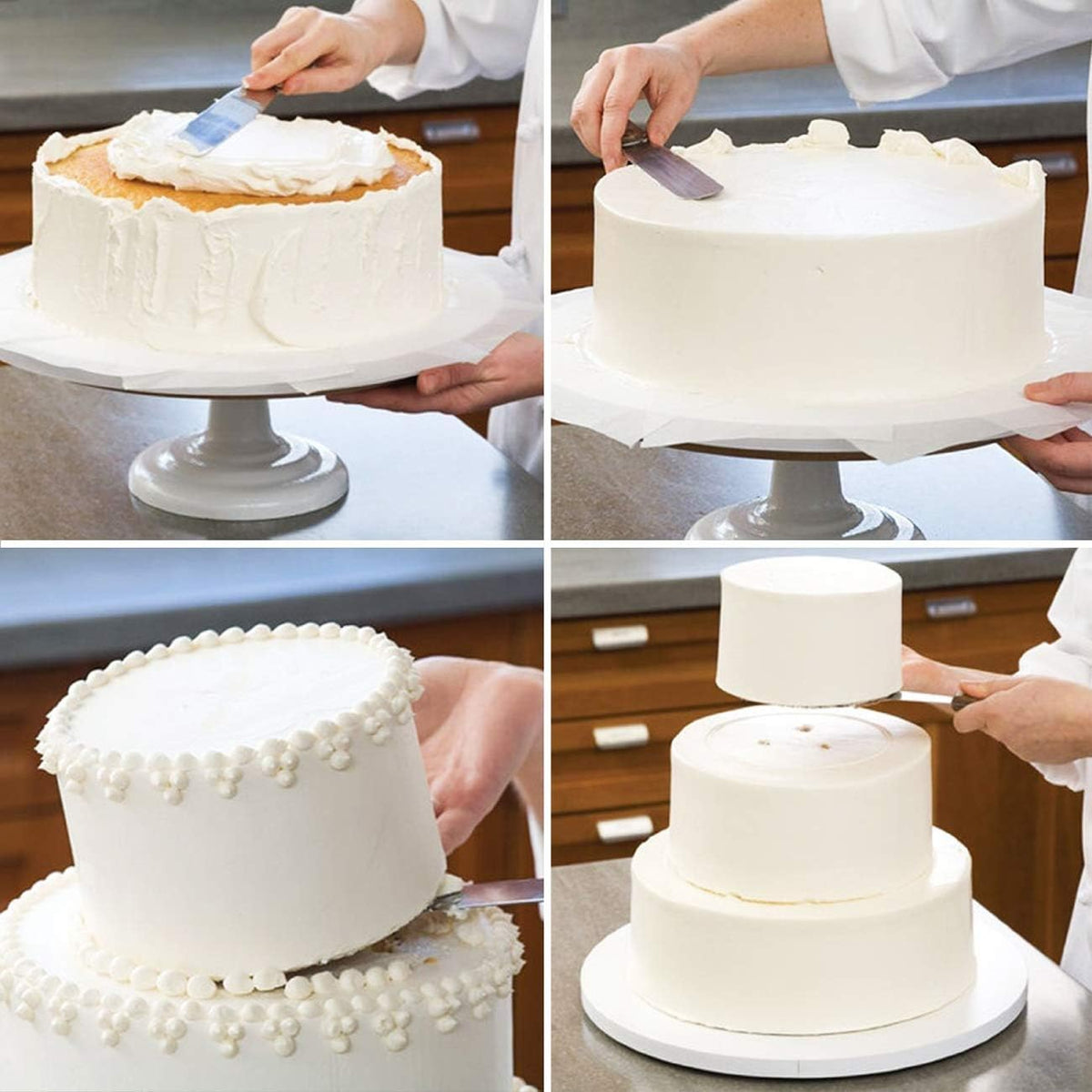 4PCS Straight Cake Icing Spatula Set 4” 6” 8” 10”with Wooden Handle
