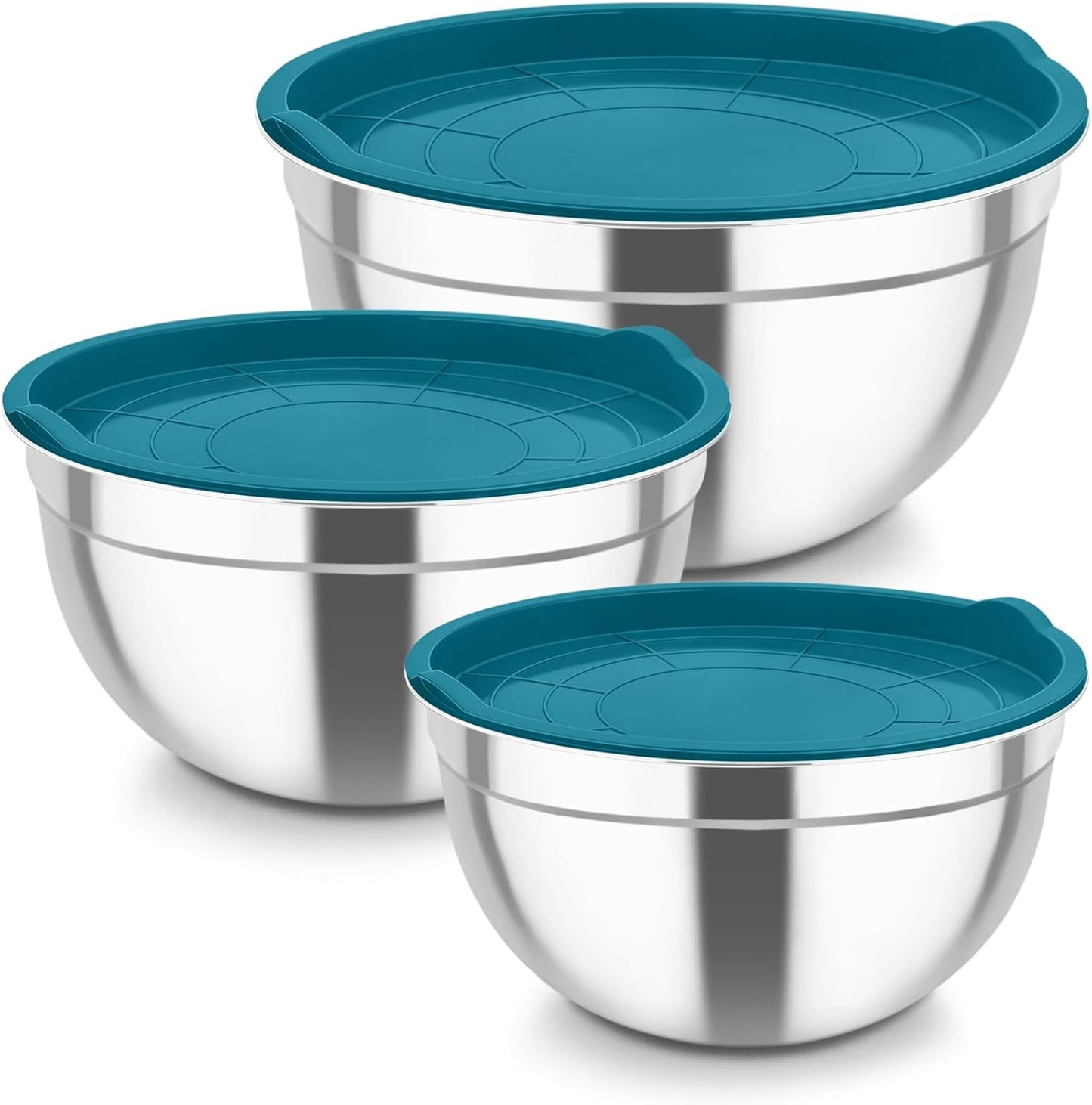 TeamFar Mixing Bowls, Stainless Steel Nesting Salad Bowls with Airtight Lids Set, For Serving/Mixing/Storing, Healthy & Long-lasting, Dishwasher Safe & Easy Clean, 4.6/3 / 1.5 QT, Colorful