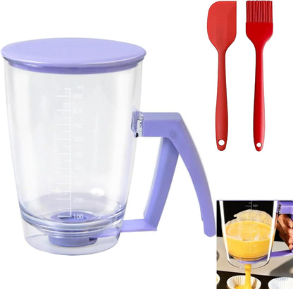 Pancake Batter Dispenser with Squeeze Handle & Silicone Spatula & Cleaning Brush