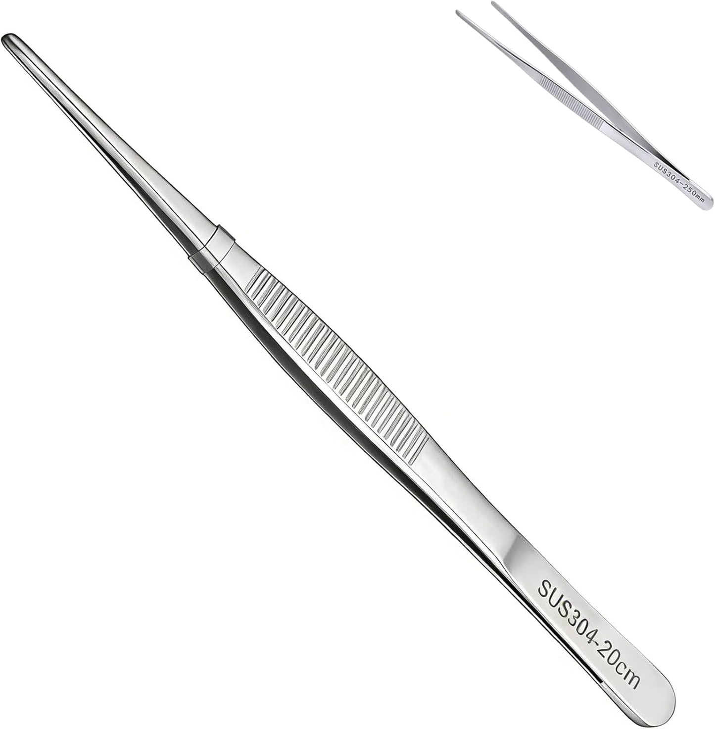 2-Pack 12-Inch BBQ Kitchen Tweezers Tongs, Extra-Long Stainless Steel Cooking Tweezers Dishwasher Safe for Grilling, Baking & Food Prep (12Inch BBQ Tongs)