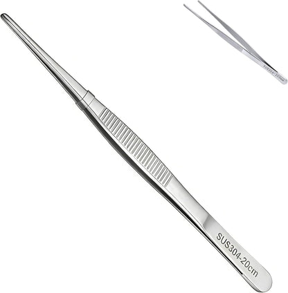 2-Pack 12-Inch BBQ Kitchen Tweezers Tongs, Extra-Long Stainless Steel Cooking Tweezers Dishwasher Safe for Grilling, Baking & Food Prep (12Inch BBQ Tongs)