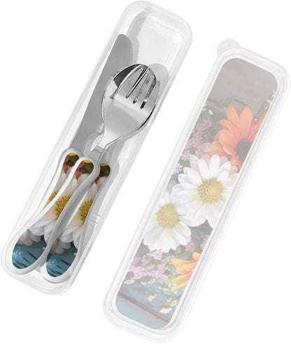 3-Piece Kids Silverware Set With Storage Case, Stainless Steel Reusable Children Safe Knife Spoon Fork Set African Animals Children Flatware Set For Kids Lunch Box