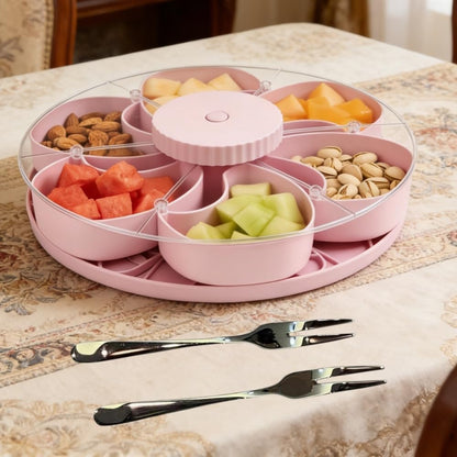 Divided Serving Tray that Spins, Snack Spinner with Lid & 5 Compartments, Divided Serving Tray that Spins Perfect for Snacks Candy Nuts Appetizers, Ideal for Kitchen Party Picnic (Gray)