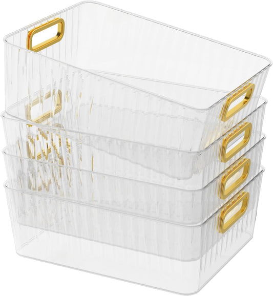4 Packs Clear Plastic Storage Bin, Pantry Organizer Bin for Refrigerator, Kitchen, Freezer Organization