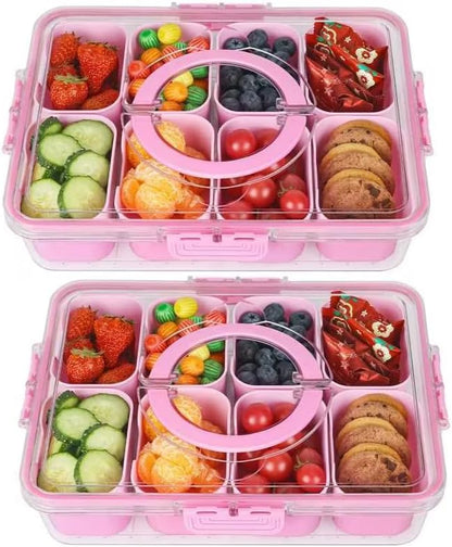 shopwithgreen 2Pcs Divided Serving Tray with Lid and Handle, Portable Snackle Box Snack Containers for Charcuterie, Party, Veggies, Snack, Fruit, Nuts, Candy, Chip, Entertaining, Picnic