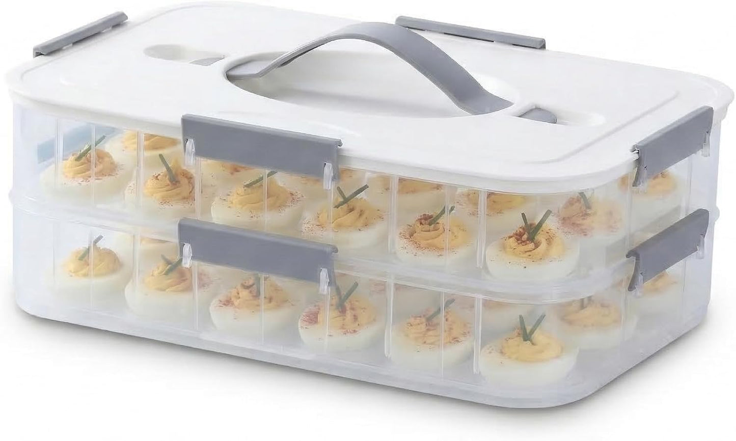 Deviled Egg Container with Lid, 54 Slots Egg Tray Carrier with Handle, Stackable Egg Tray, 12.2 x 8.4 x 6.3 inches (Green, 3 Layer)