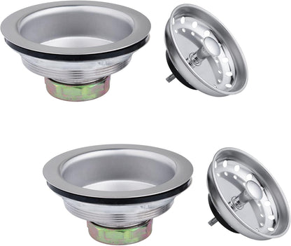 Artiwell 2-Pack Kitchen Sink Basket Strainer and Stopper, 3-1/2” Kitchen Drain Assembly with Strainer and Sink Stopper, Kitchen Sink Strainer with Stopper, Stainless (Brushed Nickel)