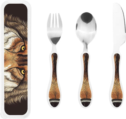 3-Piece Kids Silverware Set With Storage Case, Stainless Steel Reusable Children Safe Knife Spoon Fork Set Candy Children Flatware Set For Kids Lunch Box