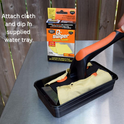 Proud Grill Q-Swiper XL Steam-Clean BBQ Grill Cleaner Set - 1 Bristle & Wire-Free Brush with Scraper, 2 Kevlar Steam Clean Cloths & 1 Water Tray, Grease & Grime Remover, Outdoor Barbecue Accessories