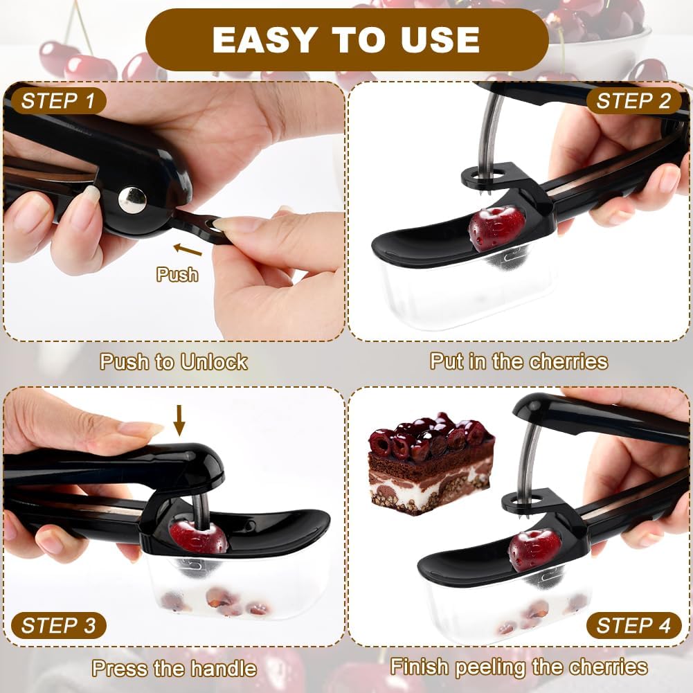 Cherry Pitter, Cherry & Olive Corer with Core‑Catcher & Stainless Spatula