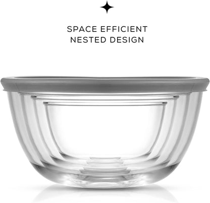JoyJolt Kitchen Mixing Bowls - 8pc Glass with Lids Set – Neat Nesting Large Bowl Batter Cooking Storage and Big Salad BPA-Free Black