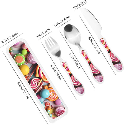 3-Piece Kids Silverware Set With Storage Case, Stainless Steel Reusable Children Safe Knife Spoon Fork Set Candy Children Flatware Set For Kids Lunch Box